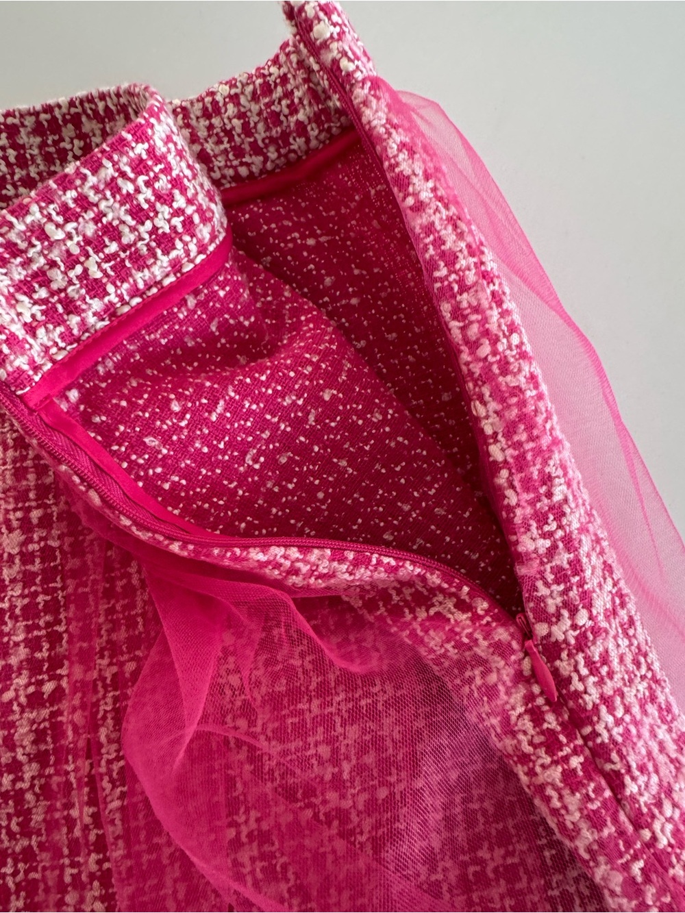 NWT Maeve Pink Tweed Mini Skirt with Sheer Pink Tulle Overlay sz S - Picture 7 of 9